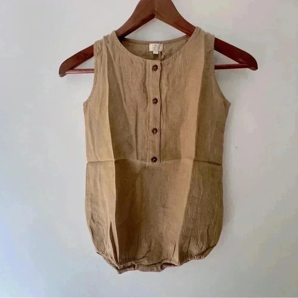 NWT The Simple Folk Freedom Romper Camel  7/8 y Organic Linen
